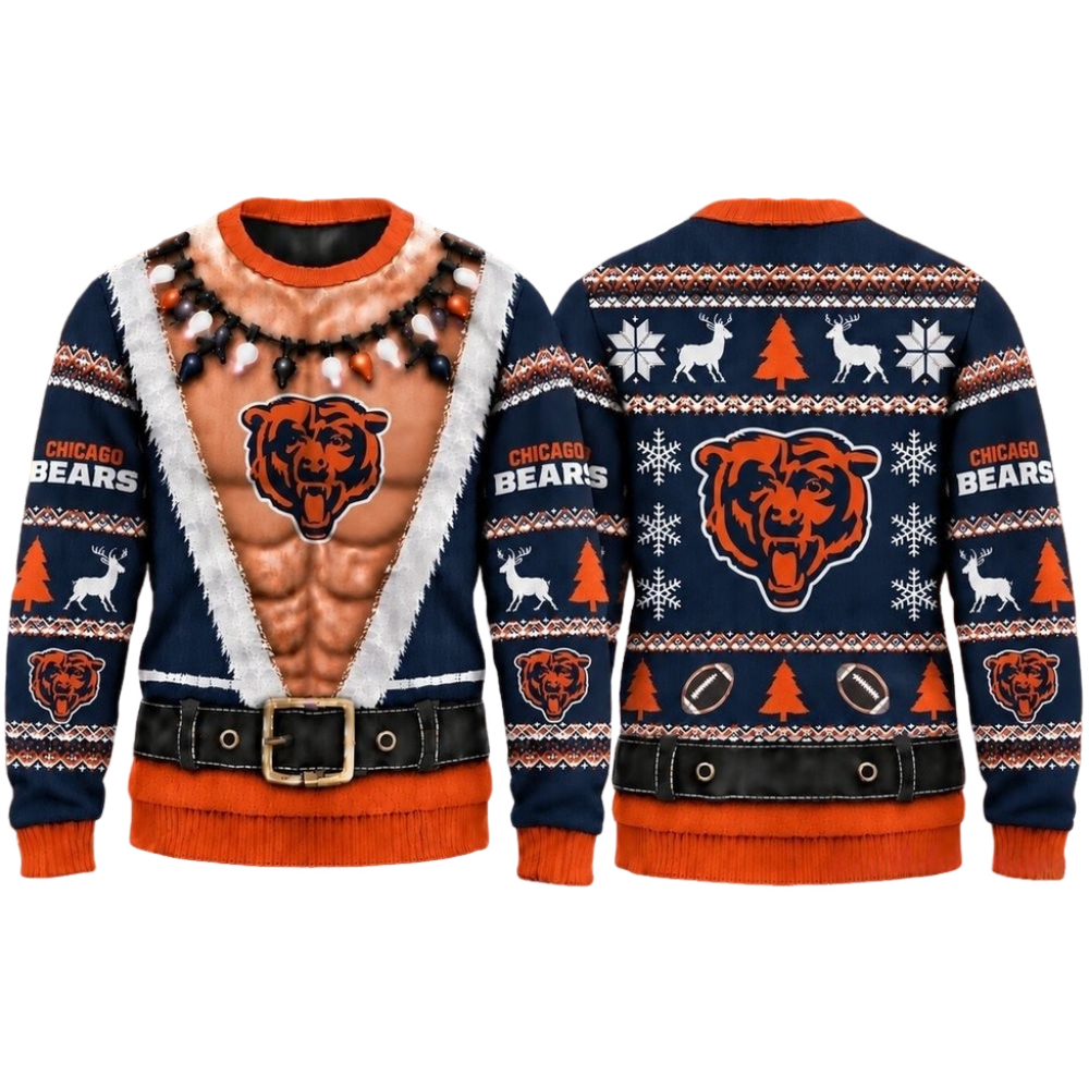 Chicago Bears Christmas Ugly Sweater Muscular Fan Graphic