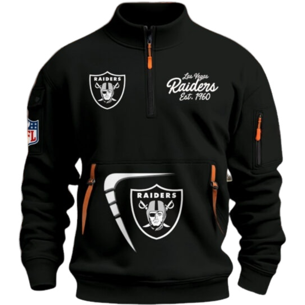 Las Vegas Raiders Black Stand Collar Quarter Zip Pullover Sweatshirt
