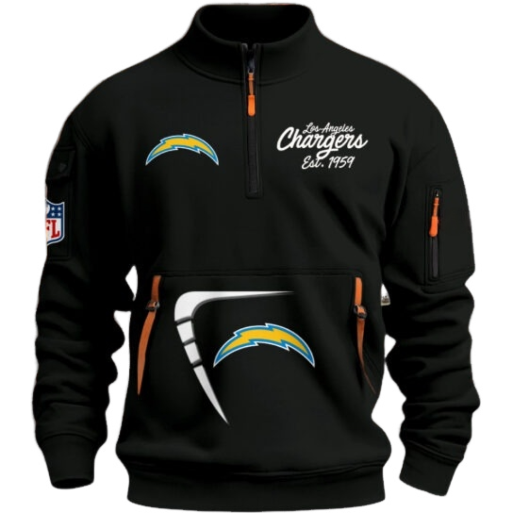 Los Angeles Chargers Black Stand Collar Quarter Zip Pullover Sweatshirt