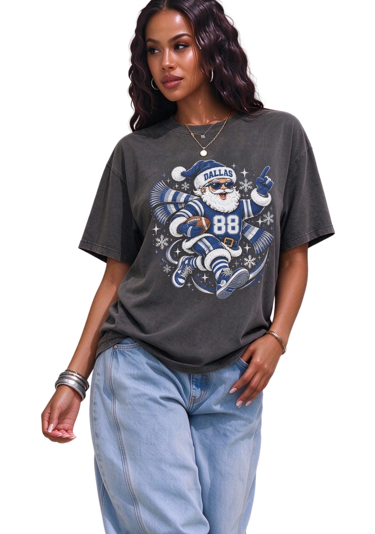 Women's Dallas Cowboys Christmas Santa Football T-Shirt Main image