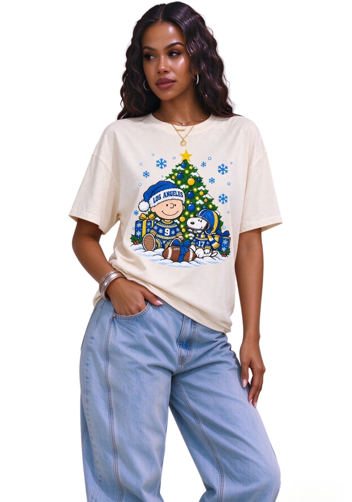 Women's Los Angeles Rams Christmas Snoopy Football T-Shirt Main image
