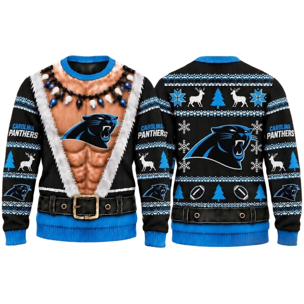 Carolina Panthers Christmas Ugly Sweater Muscular Fan Graphic