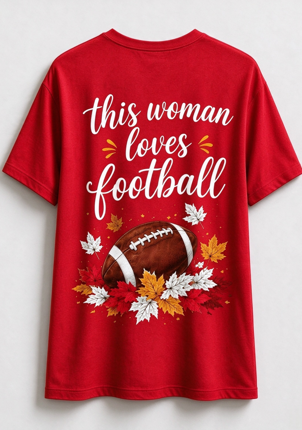 This Woman Loves Football Fall Maple Leaves NFL V-Neck T-Shirt