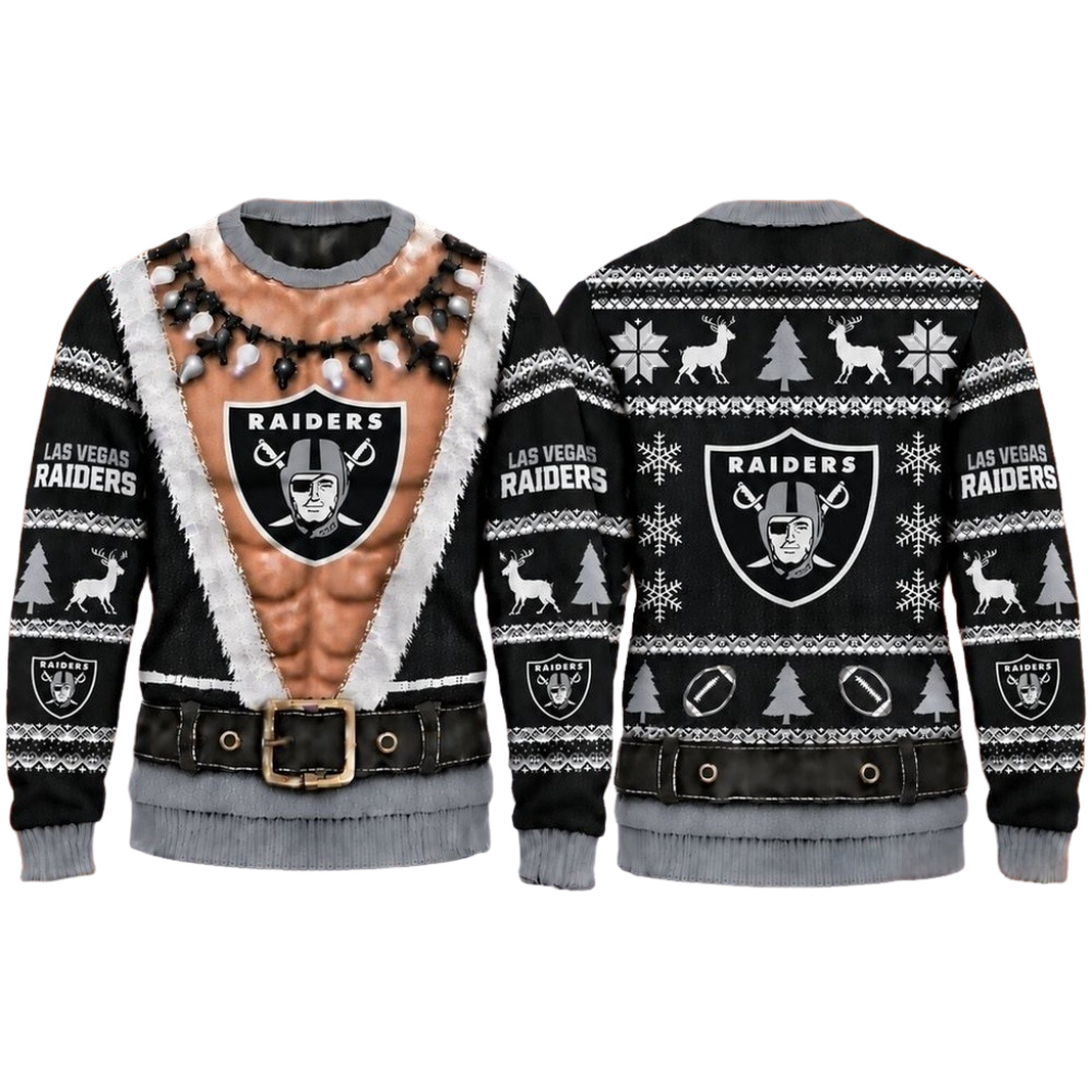 Las Vegas Raiders Christmas Ugly Sweater Muscular Fan Graphic