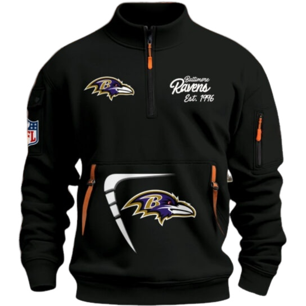 Baltimore Ravens Black Stand Collar Quarter Zip Pullover Sweatshirt