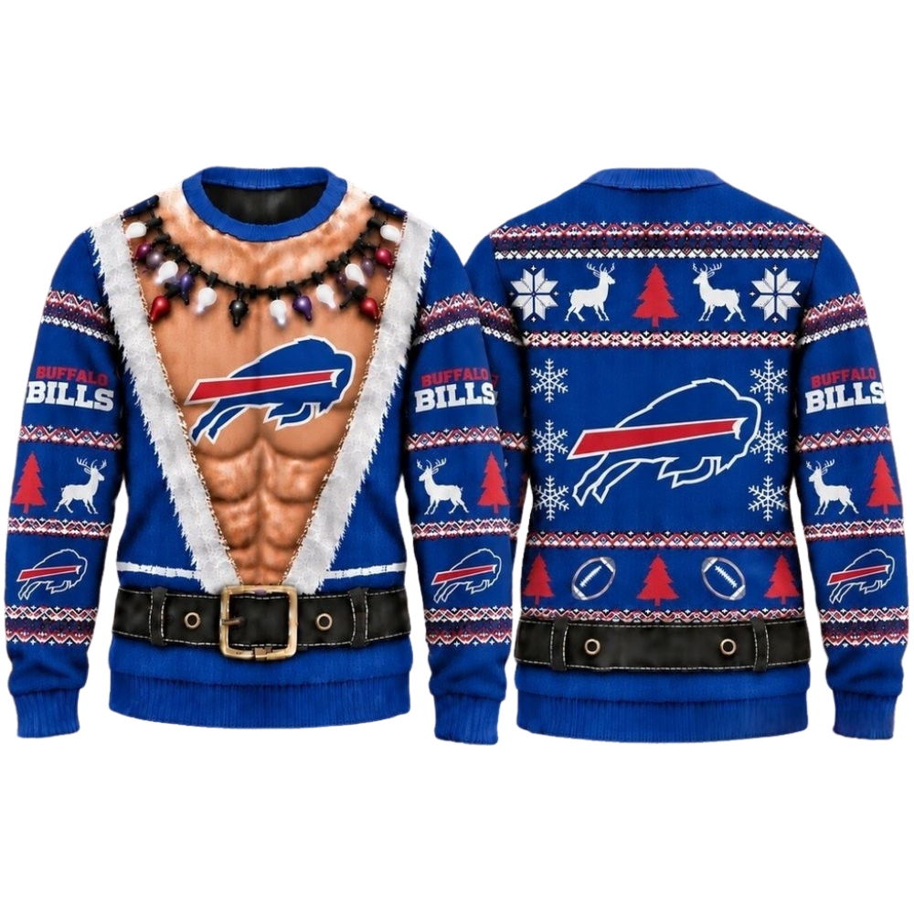 Buffalo Bills Christmas Ugly Sweater Muscular Fan Graphic