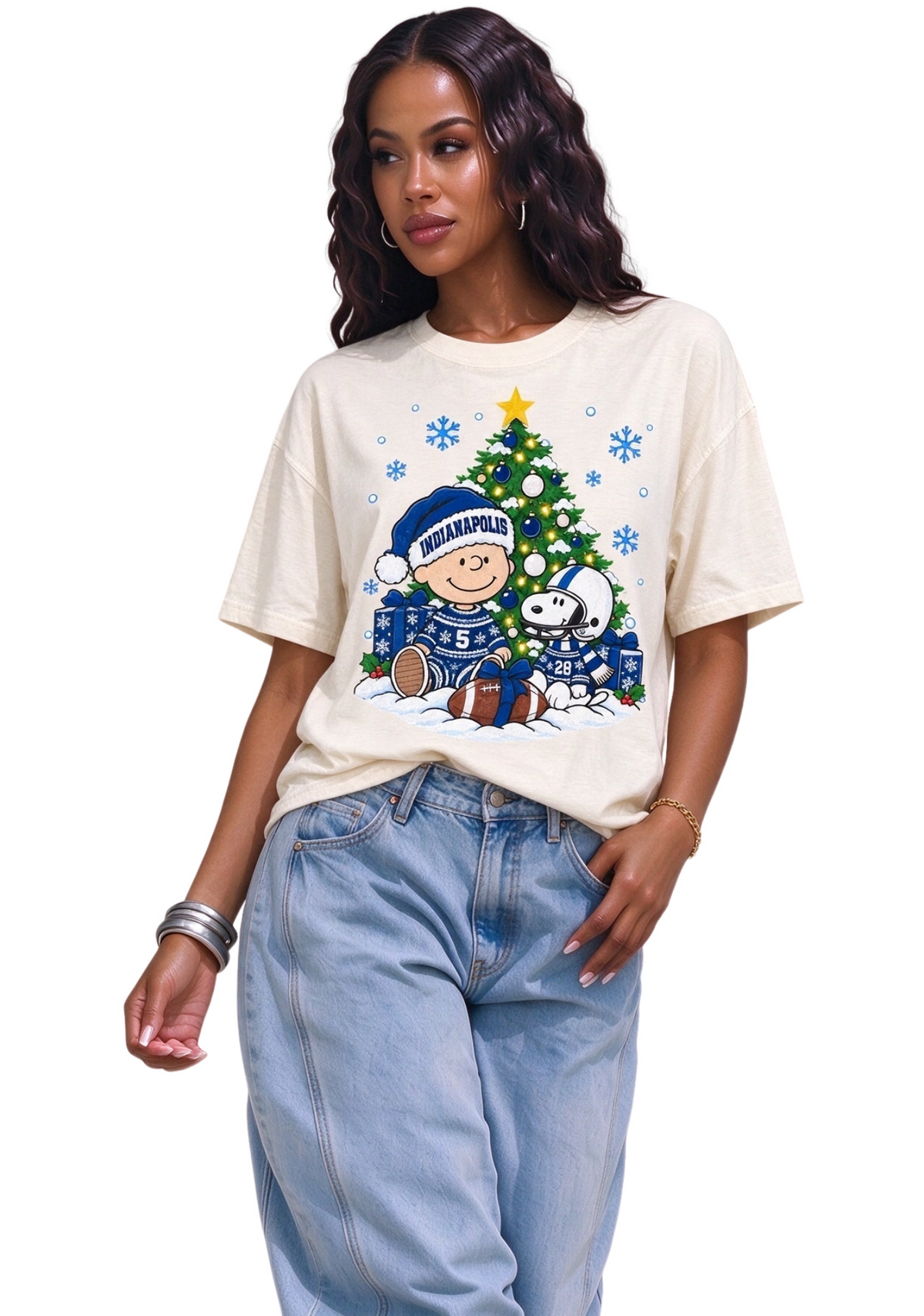 Women's Indianapolis Colts Christmas Snoopy Charlie Brown T-Shirt Main image