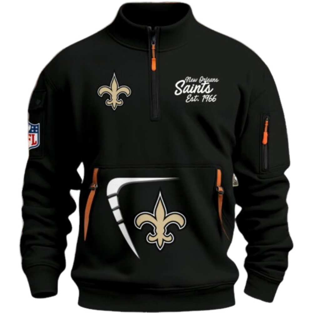 New Orleans Saints Black Stand Collar Quarter Zip Pullover Sweatshirt