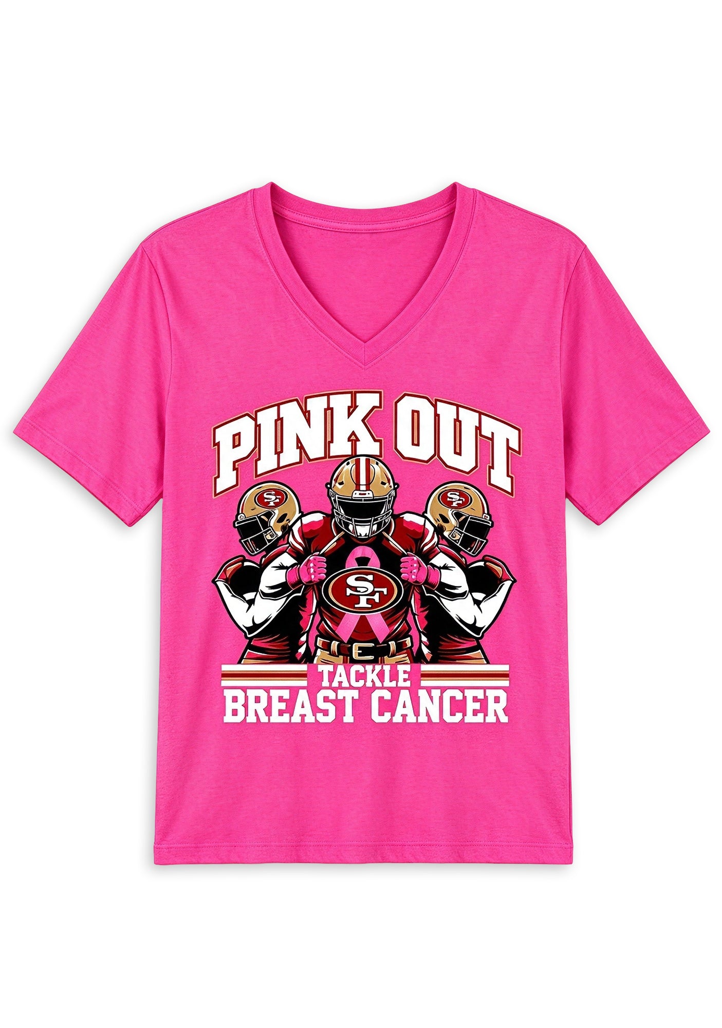 San Francisco 49ers Pink Out Tackle Breast Cancer Awareness V-Neck T-Shirt Secondary image