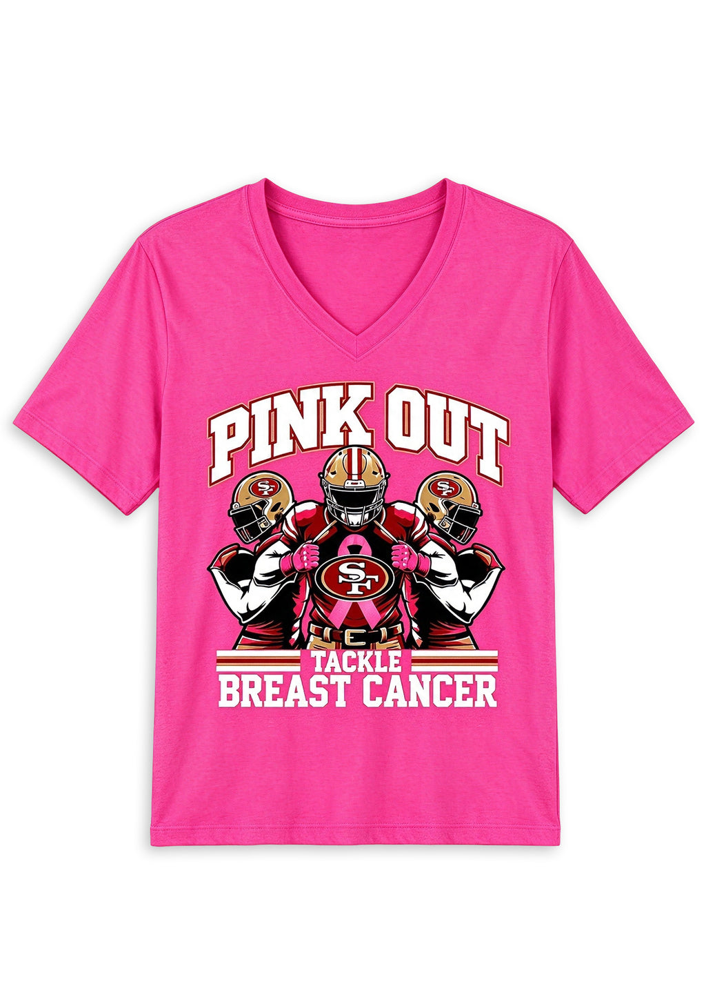 San Francisco 49ers Pink Out Tackle Breast Cancer Awareness V-Neck T-Shirt