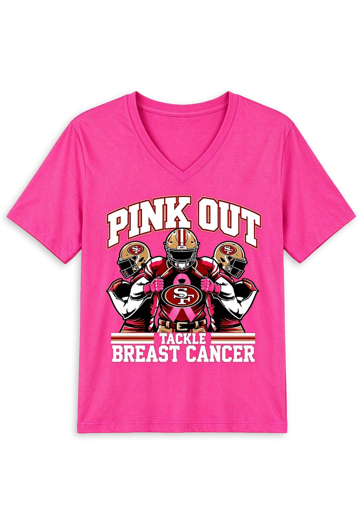 San Francisco 49ers Pink Out Tackle Breast Cancer Awareness V-Neck T-Shirt