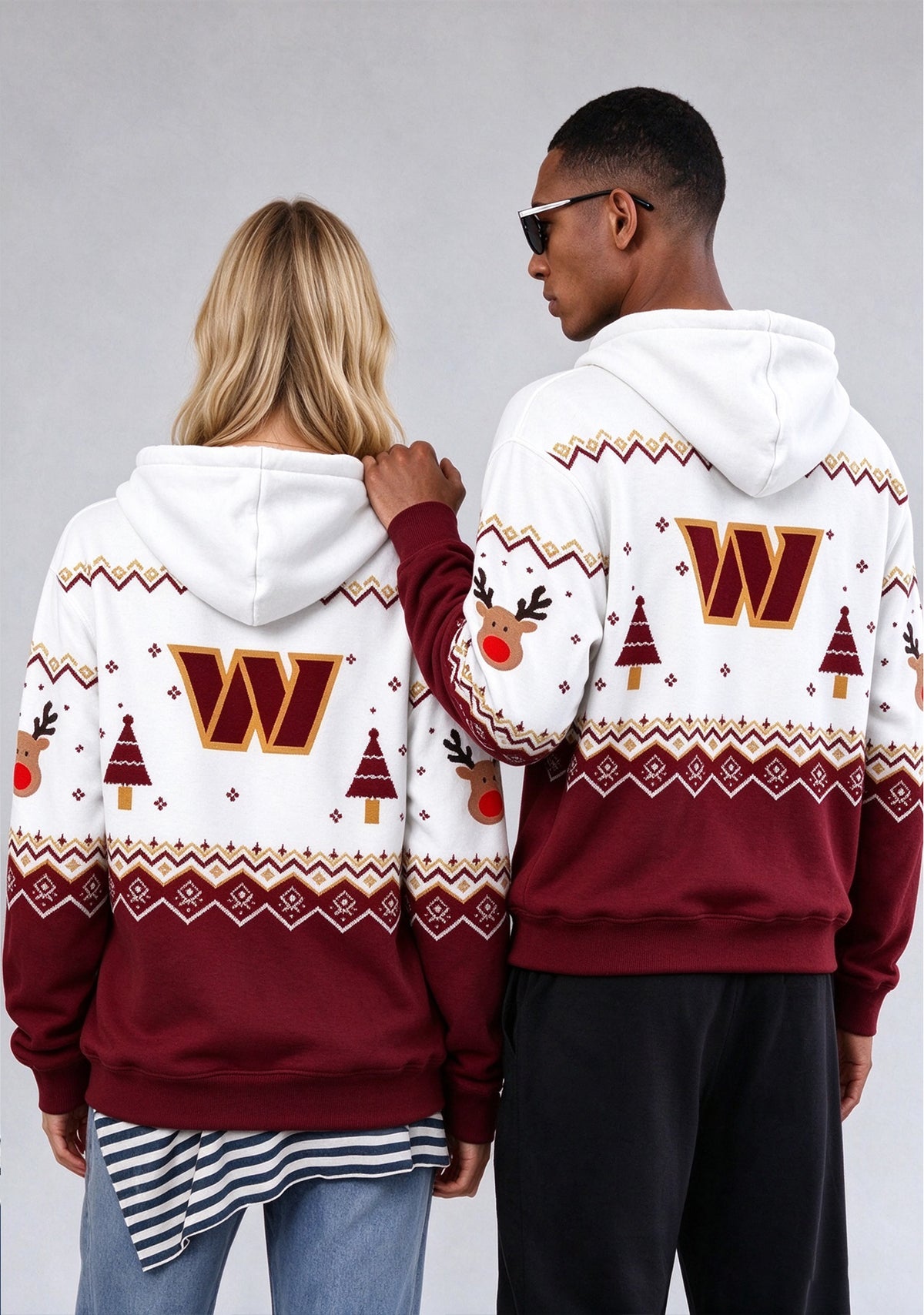 Washington Commanders Christmas Fair Isle Print Couple Hoodie