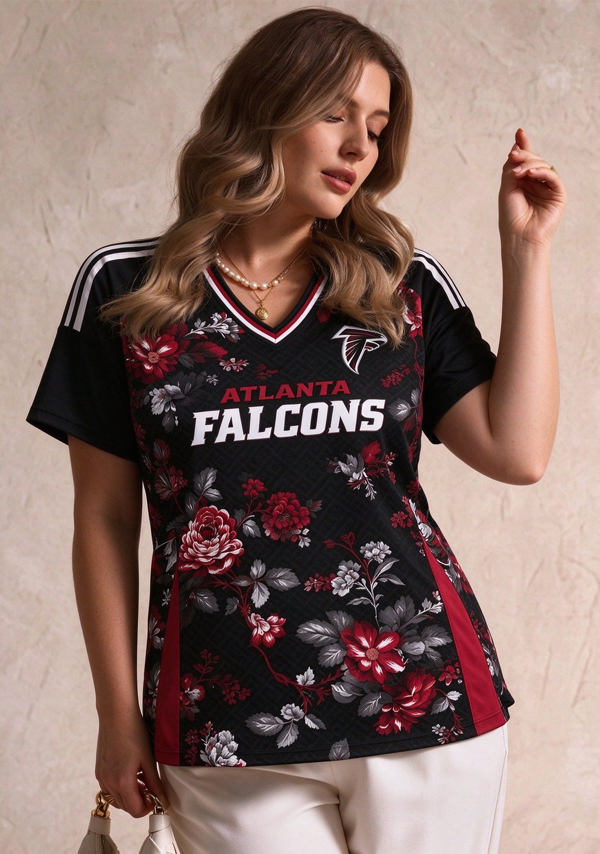 Women's Atlanta Falcons Floral V-Neck T Shirt Main image