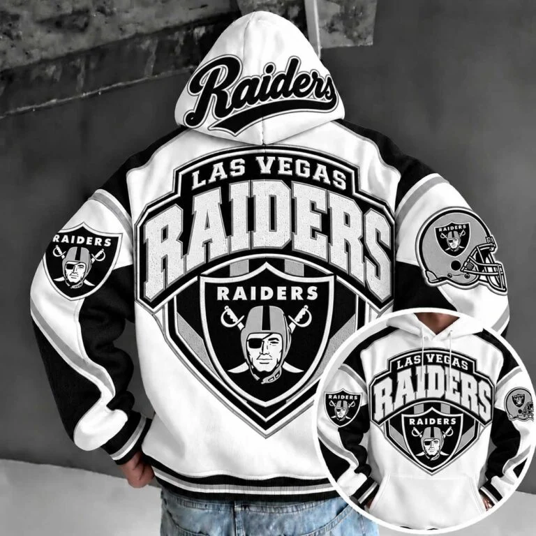 Las Vegas Raiders Retro Varsity Color Block Back Print Pullover Hoodie
