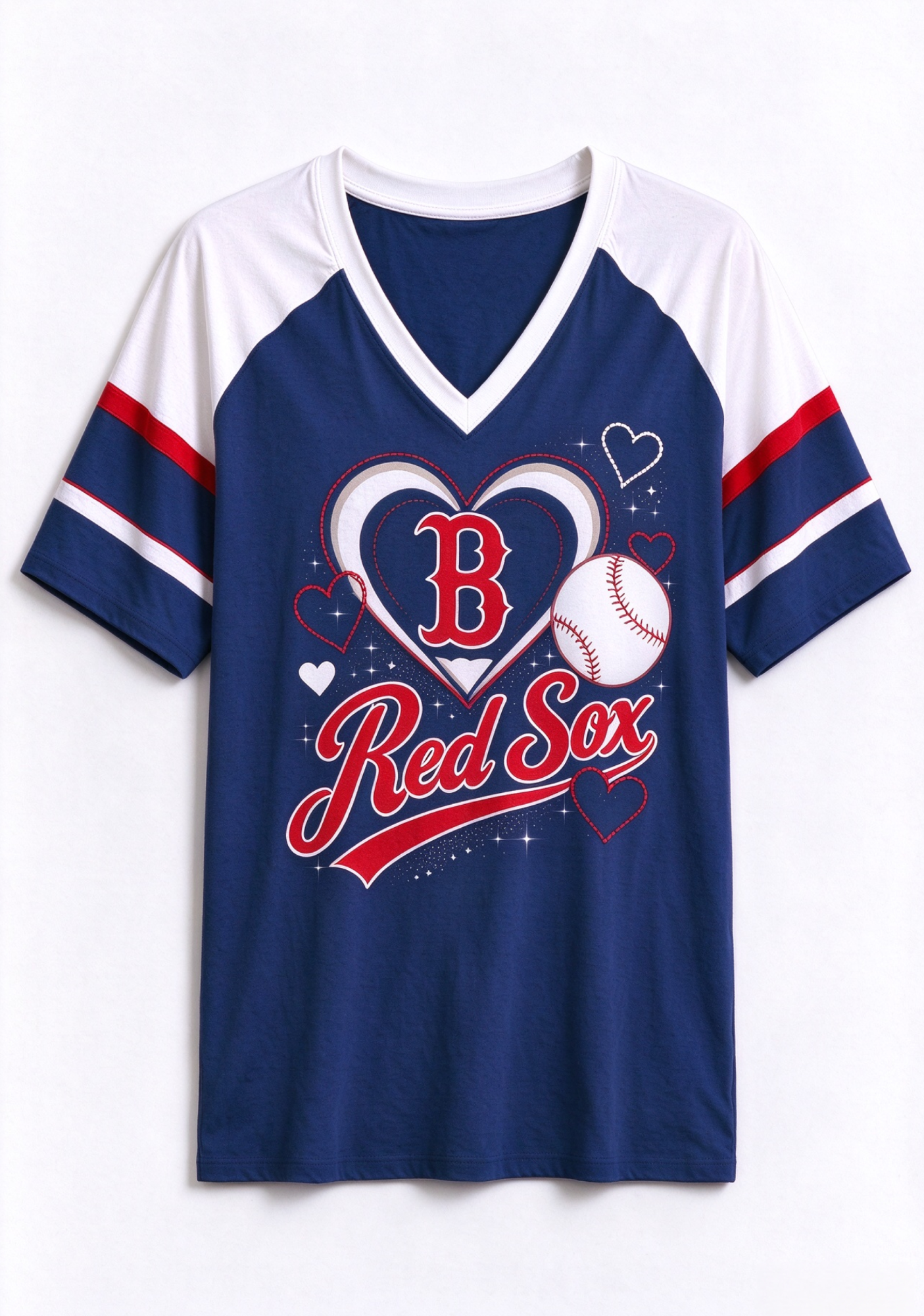 Boston Red Sox Heart Baseball Graphic V-Neck T-Shirt Secondary image