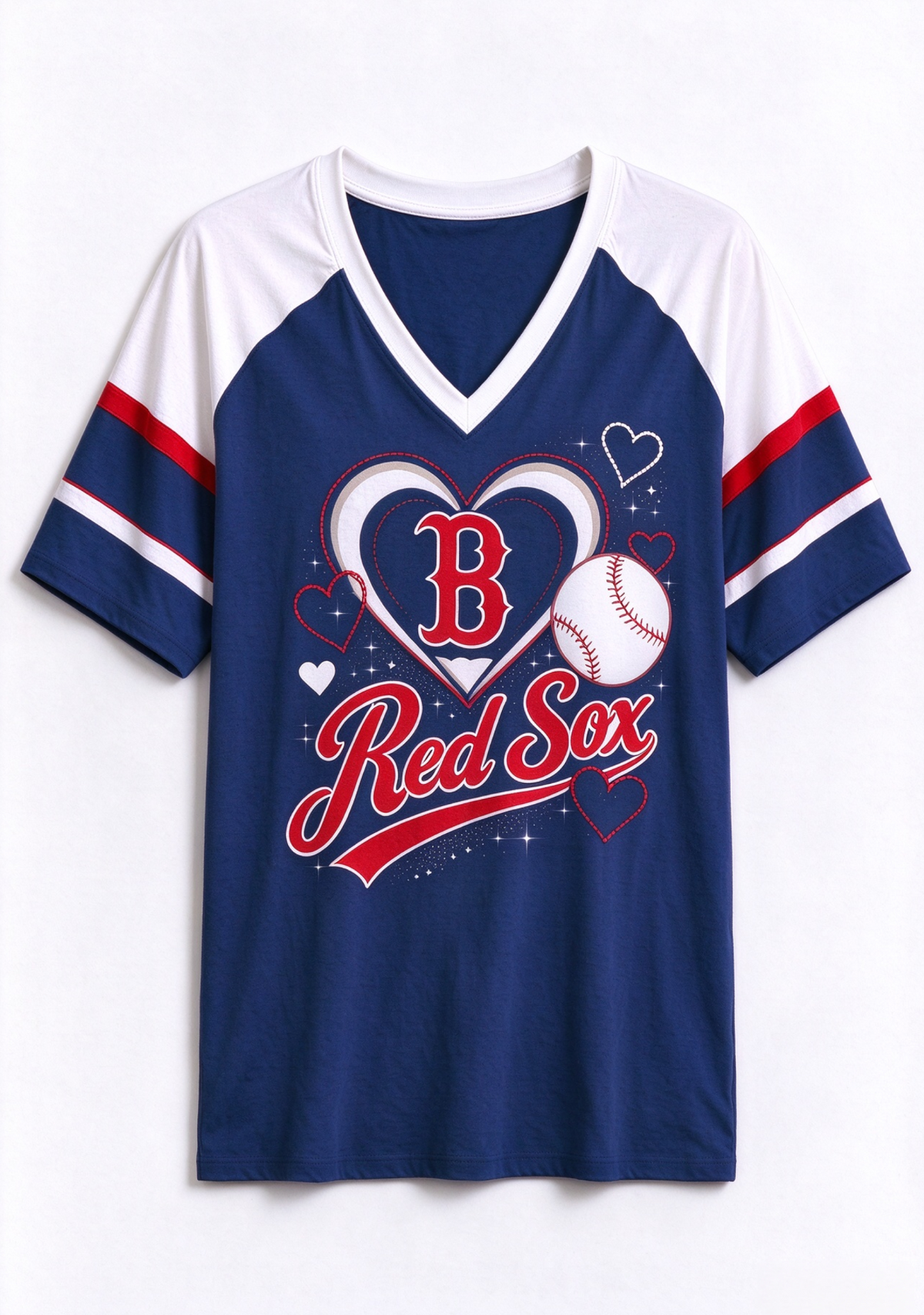Boston Red Sox Heart Baseball Graphic V-Neck T-Shirt