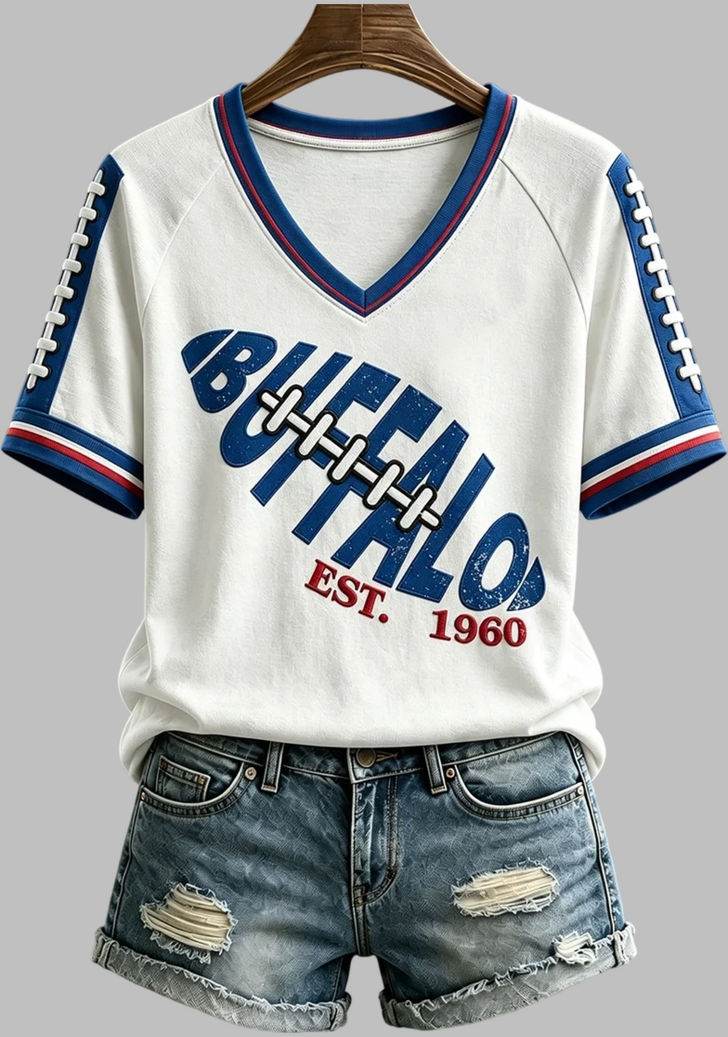 Women's Football Lover Buffalo Print V-Neck Tee