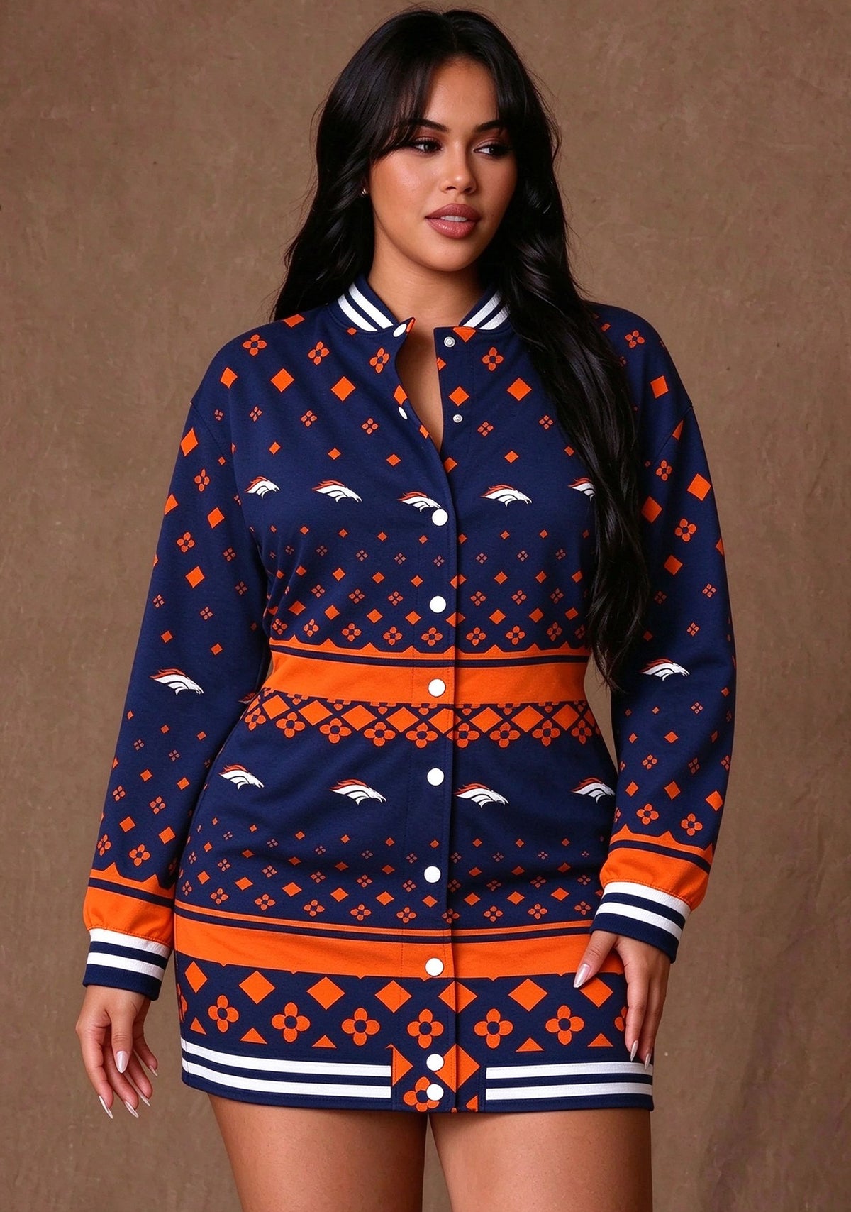 Women's Denver Broncos All Over Print Button Down Jacket Dress Main image