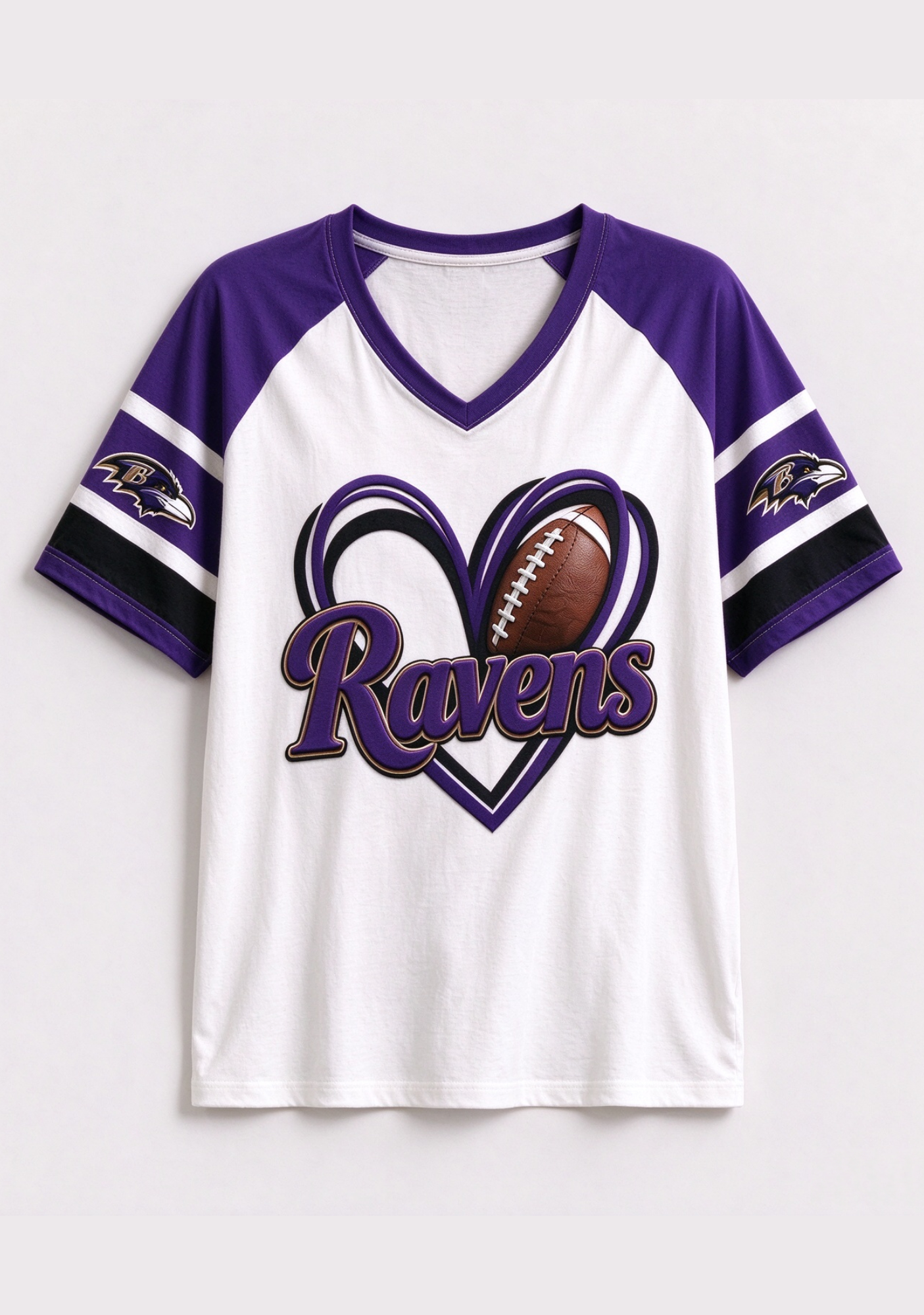 Women Baltimore Ravens Fan Heart Graphic V-Neck T-Shirt Secondary image