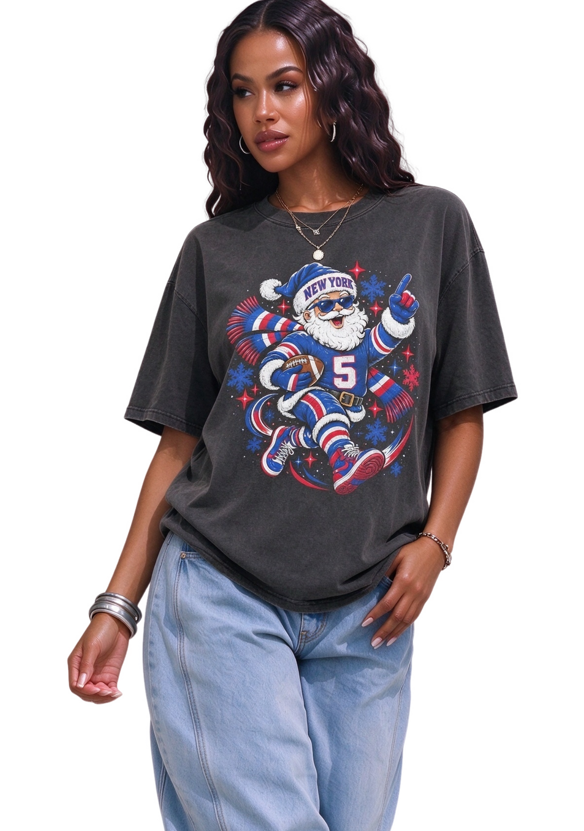 Women's New York Giants Santa Football Christmas T-Shirt