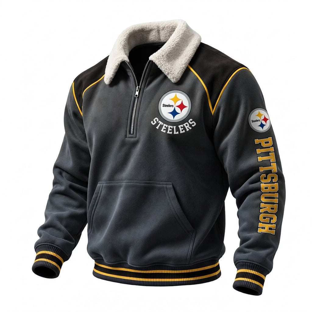 Pittsburgh Steelers Sherpa Collar 1/4 Zip Fleece Pullover NFL Fan Jacket