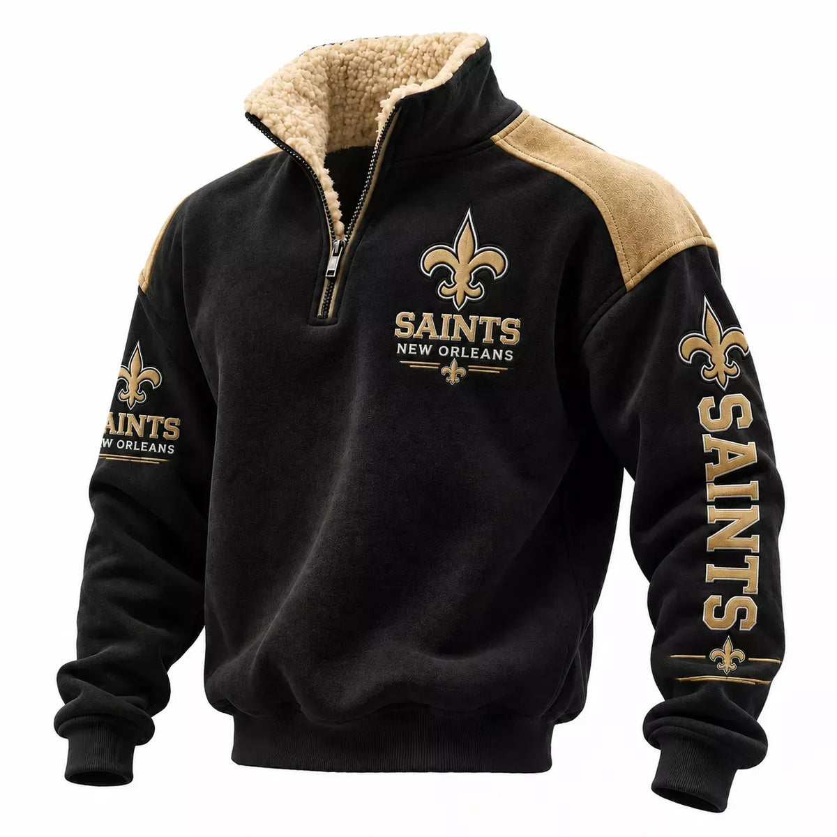New Orleans Saints Black Sherpa Lined Stand Collar Quarter Zip Pullover Sweatshirt
