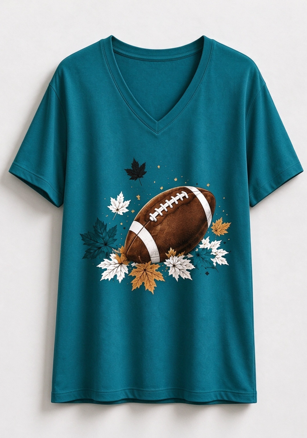 This Woman Loves Football Fall Maple Leaves NFL V-Neck T-Shirt