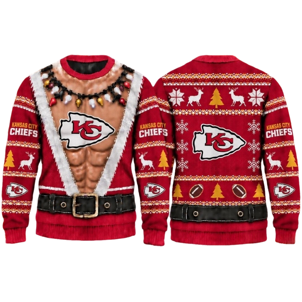 Kansas City Chiefs Christmas Ugly Sweater Muscular Fan Graphic Main image