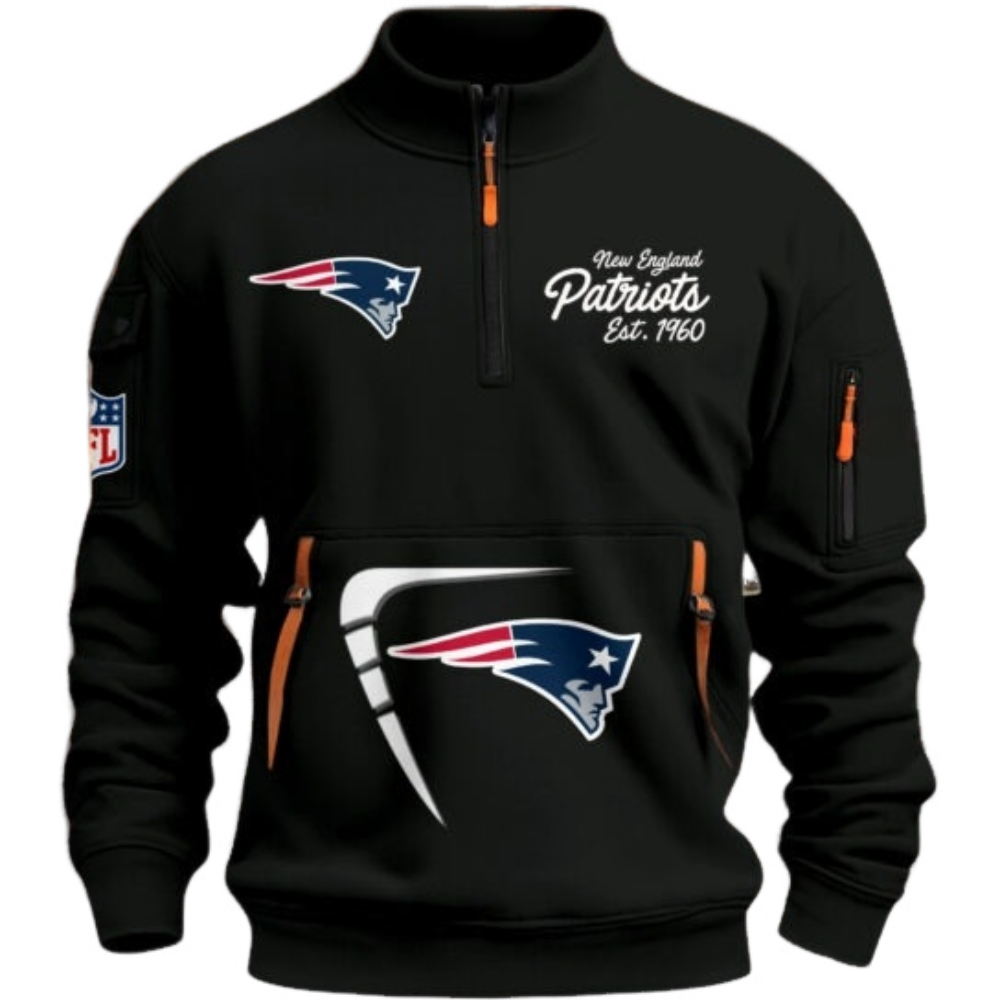 New England Patriots Black Stand Collar Quarter Zip Pullover Sweatshirt