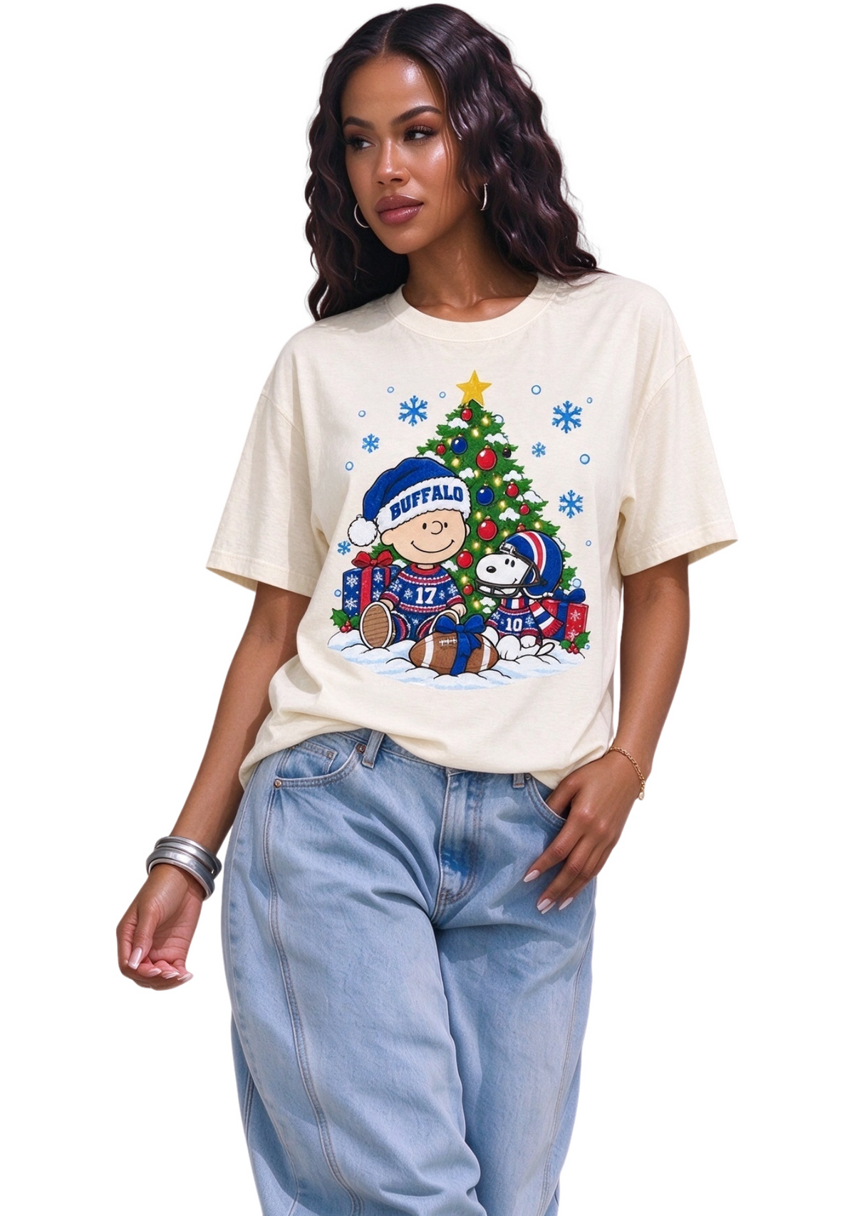 Women's Buffalo Bills Christmas Snoopy Charlie Brown T-Shirt Main image
