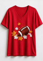 This Woman Loves Football Fall Maple Leaves NFL V-Neck T-Shirt