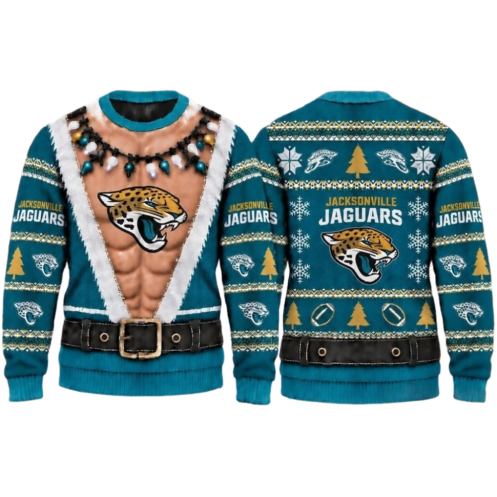 Jacksonville Jaguars Christmas Ugly Sweater Muscular Fan Graphic