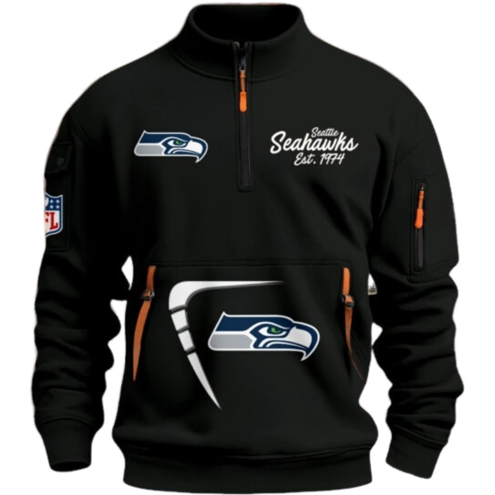 Seattle Seahawks Black Stand Collar Quarter Zip Pullover Sweatshirt