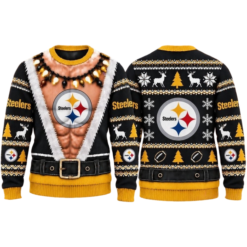 Pittsburgh Steelers Christmas Ugly Sweater Muscular Fan Graphic Main image