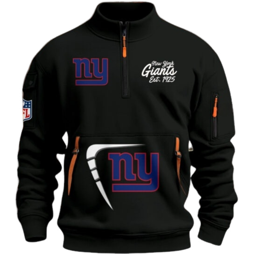 New York Giants Black Stand Collar Quarter Zip Pullover Sweatshirt
