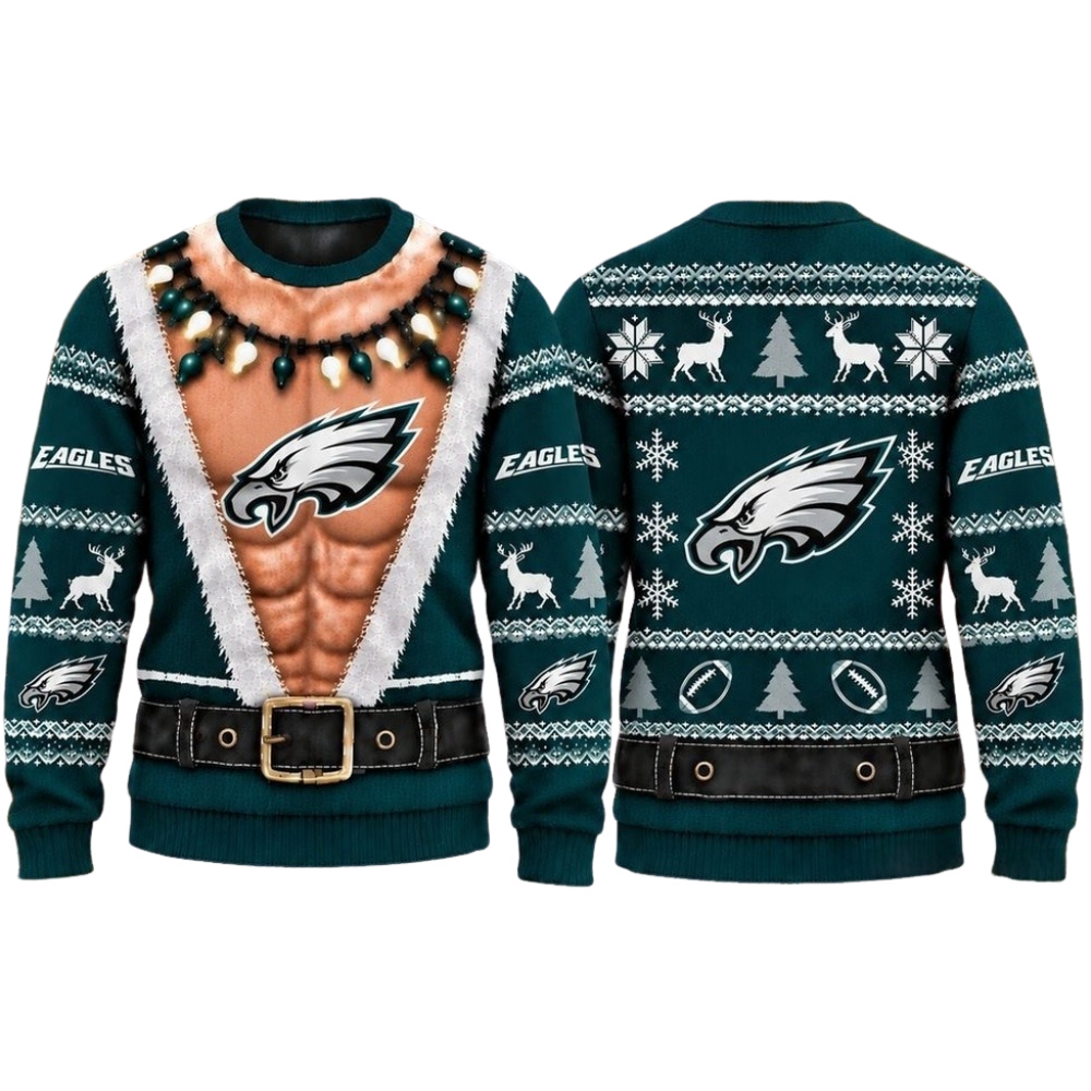 Philadelphia Eagles Christmas Ugly Sweater Muscular Fan Graphic