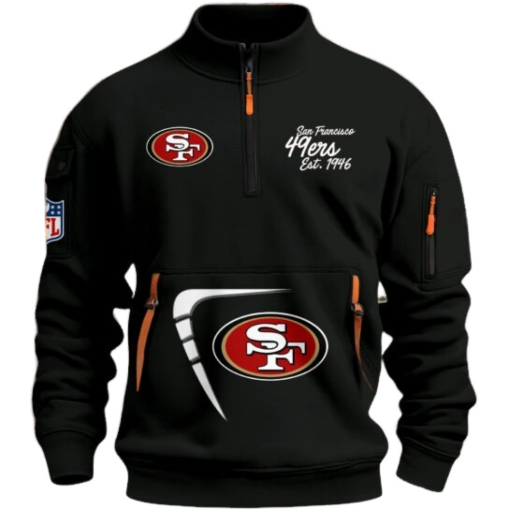 San Francisco 49ers Black Stand Collar Quarter Zip Pullover Sweatshirt