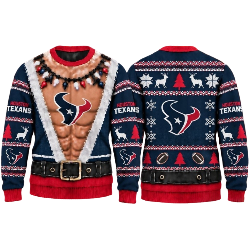 Houston Texans Christmas Ugly Sweater Muscular Fan Graphic