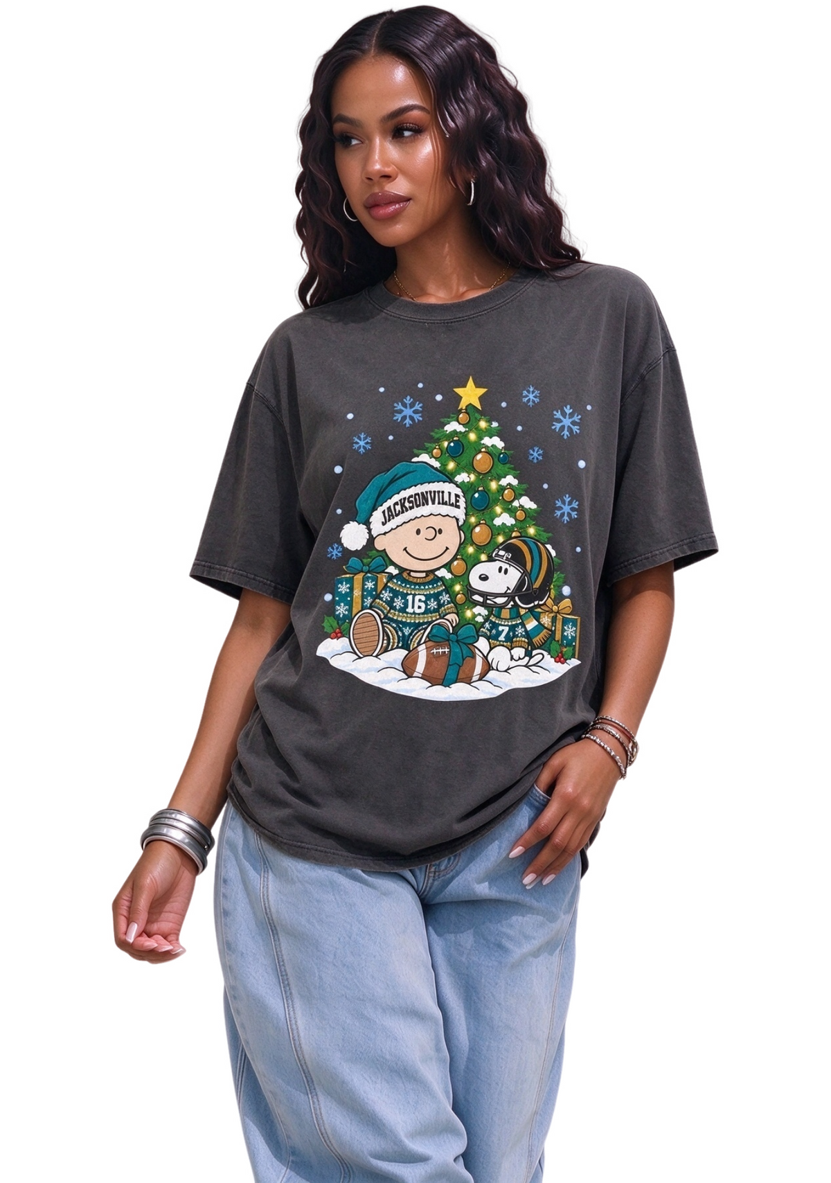Women's Jacksonville Jaguars Christmas Snoopy Charlie Brown T-Shirt