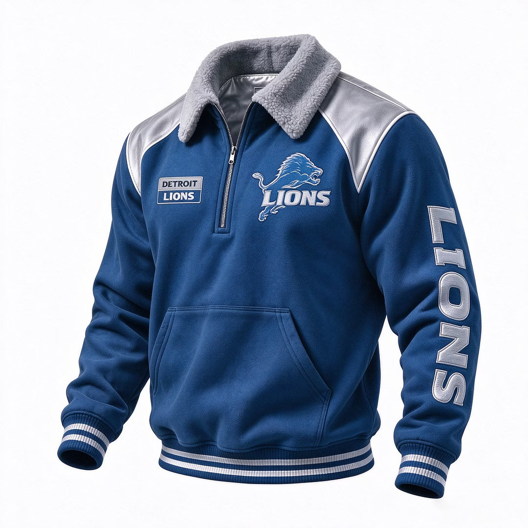 Detroit Lions Sherpa Collar 1/4 Zip Fleece Pullover NFL Fan Jacket