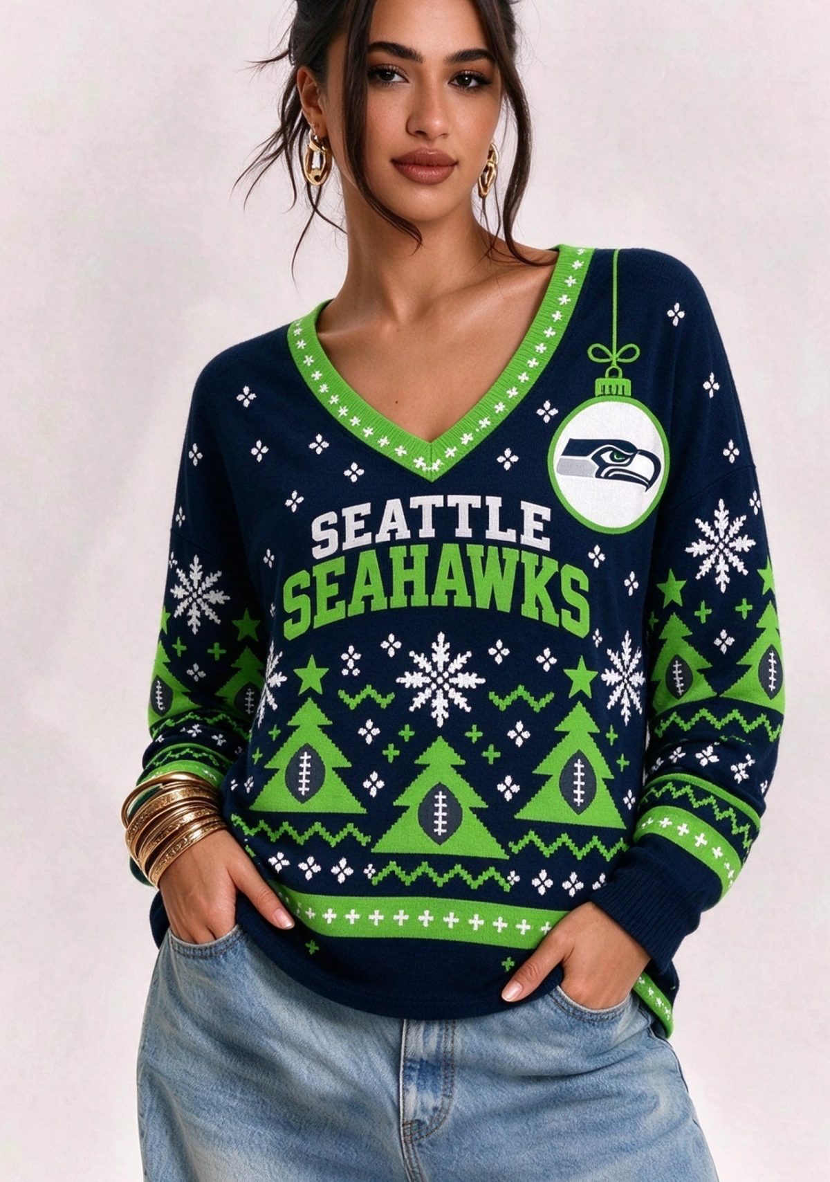 Women’s Seattle Seahawk Ugly NFL Christmas Sweatshirt Main image
