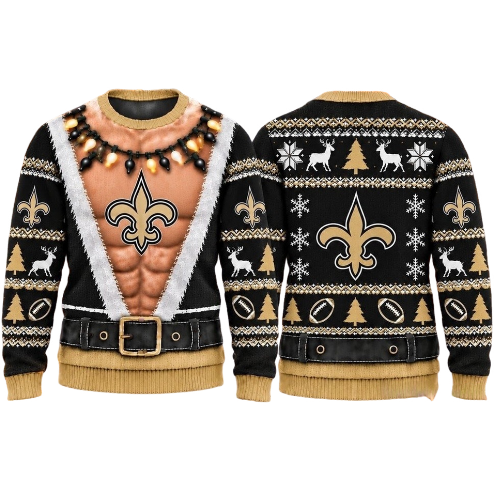 New Orleans Saints Christmas Ugly Sweater Muscular Fan Graphic