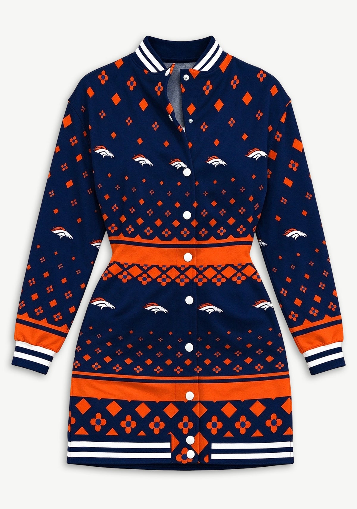 Women's Denver Broncos All Over Print Button Down Jacket Dress