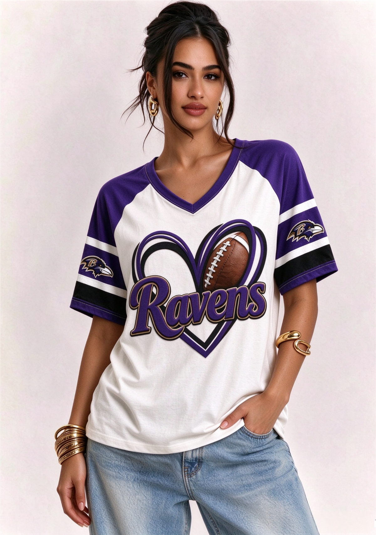 Women Baltimore Ravens Fan Heart Graphic V-Neck T-Shirt Main image