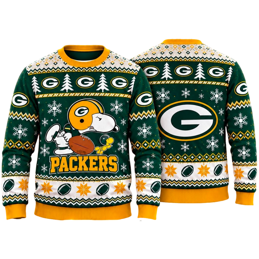 Green Bay Packers Snoopy Christmas Ugly Sweater
