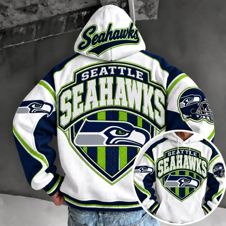 Seattle Seahawks Retro Varsity Color Block Back Print Pullover Hoodie