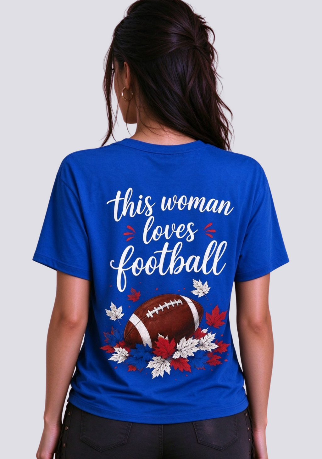 This Woman Loves Football Fall Maple Leaves NFL V-Neck T-Shirt