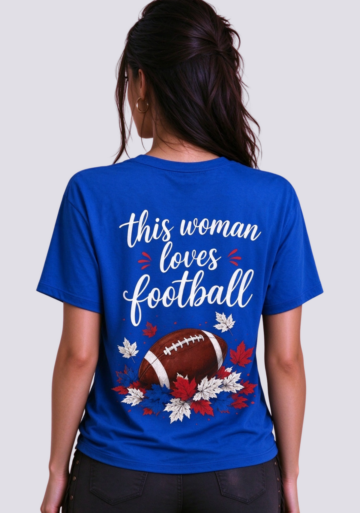 This Woman Loves Football Fall Maple Leaves NFL V-Neck T-Shirt