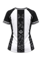 Women's Las Vegas Raiders Floral Baroque Striped V-Neck T-Shirt