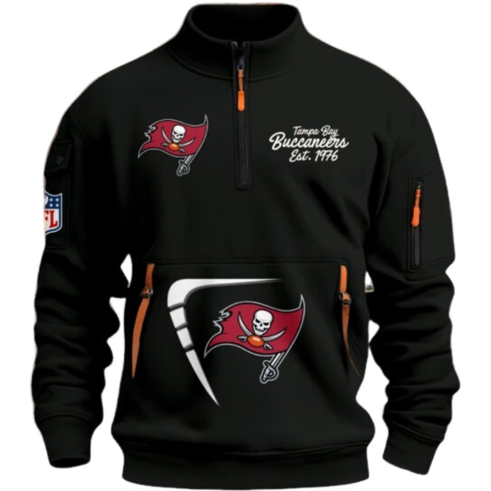 Tampa Bay Buccaneers Black Stand Collar Quarter Zip Pullover Sweatshirt